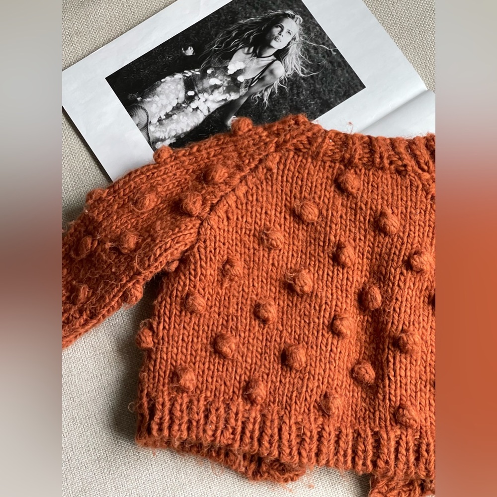 The Blueberry Hill Popcorn Acrylic Hand Knit Cardigan In Cinnamon 6-12 Months - Picture 5 of 9